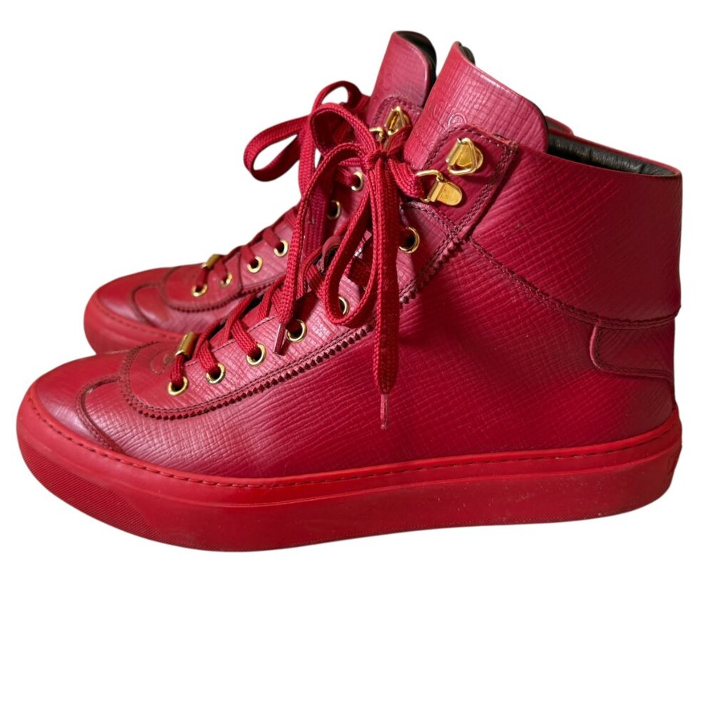 Jimmy Choo $985 Red Argyle Leather High-Top Designer Shoes Men's size 42/US 9